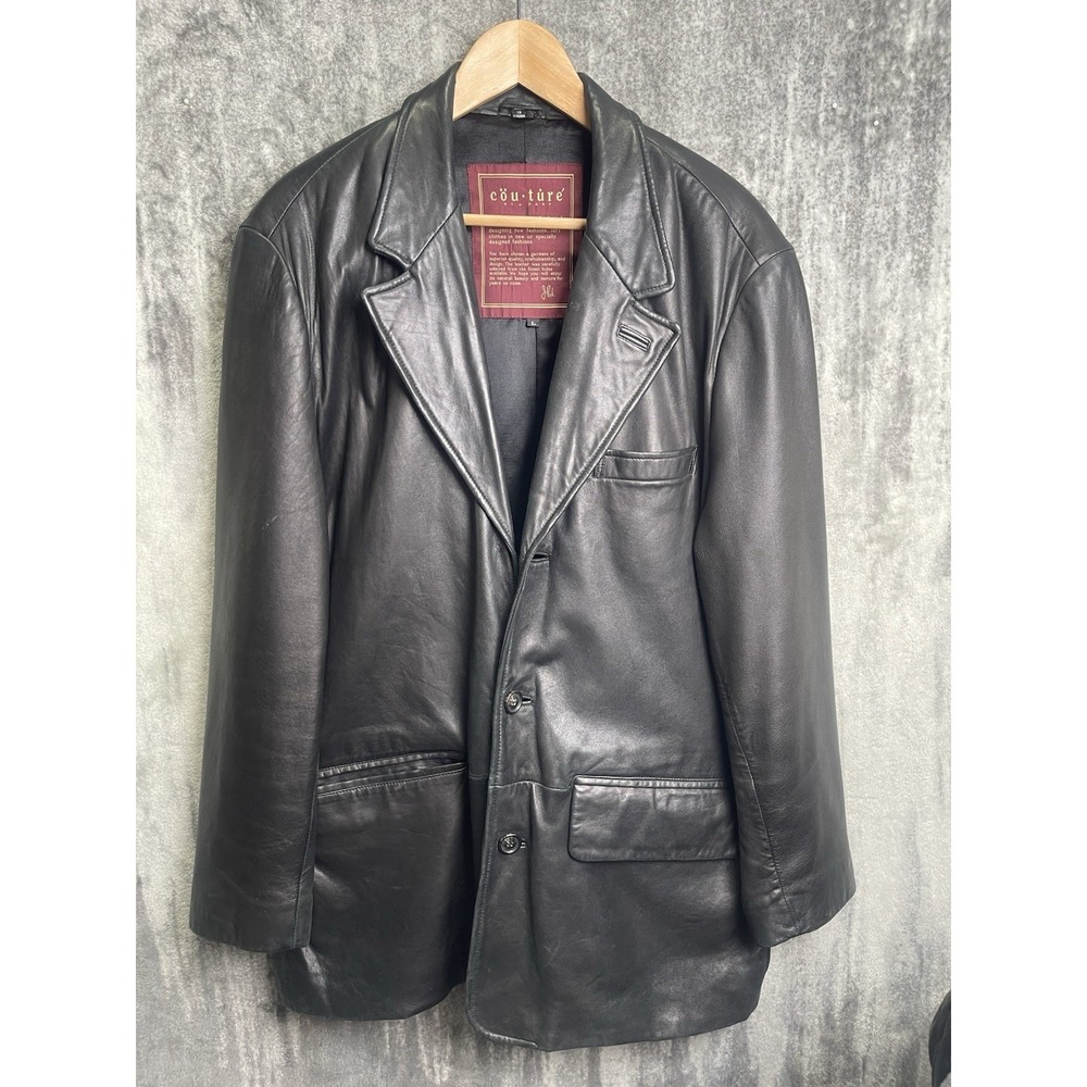 Vintage Couture by J Park Lamb Skin Black Leather Jacket Mens Large